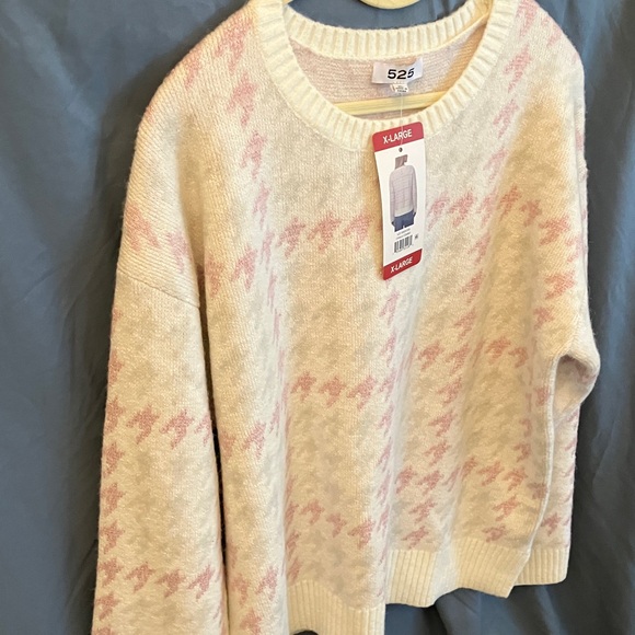 525 America: NWT Chalk Conbo Houndstooth Sweater- Pink Sparkle- XL - Picture 7 of 12